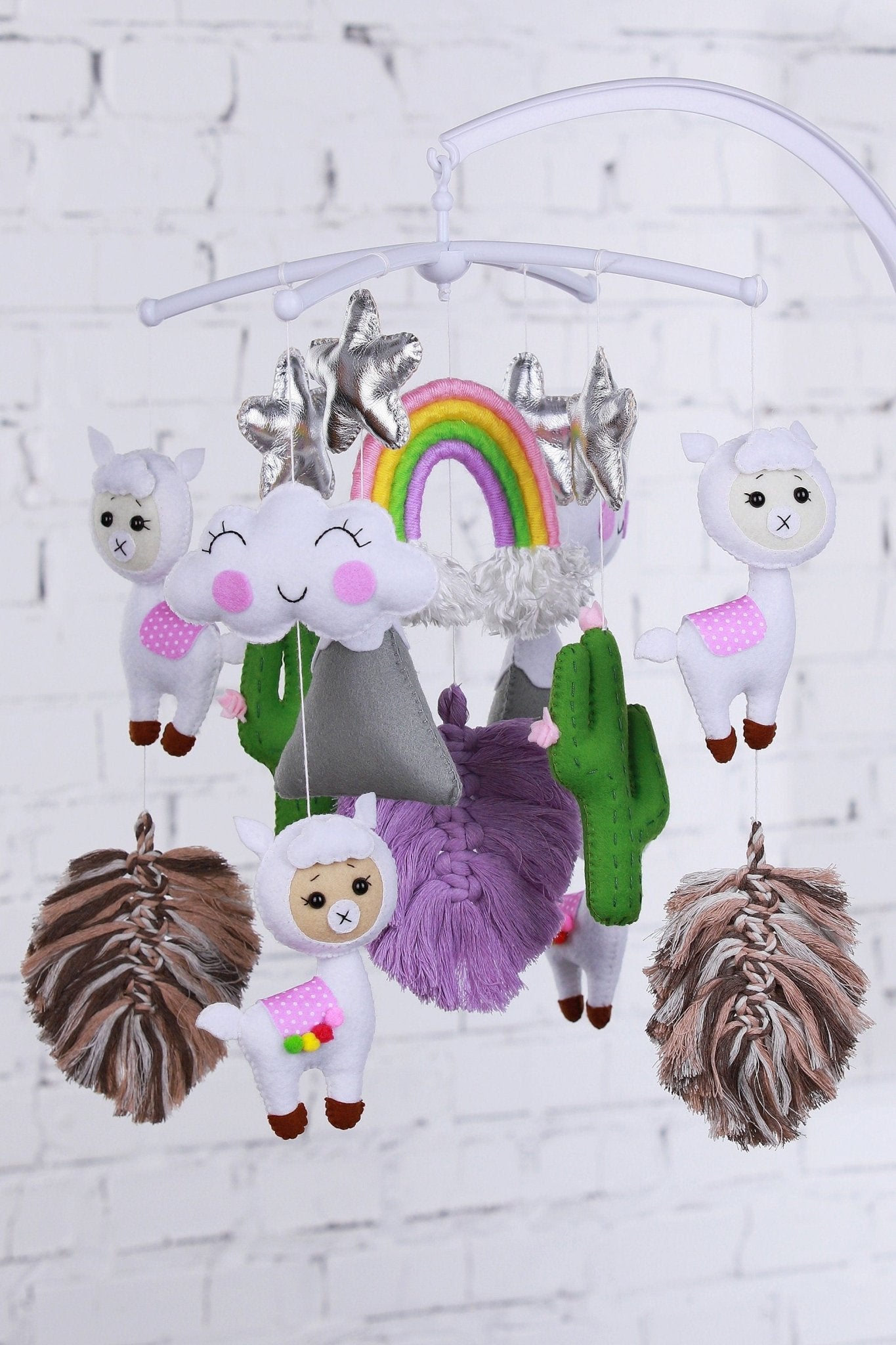 Llama baby crib mobile, macrame nursery decor - WoollyFox